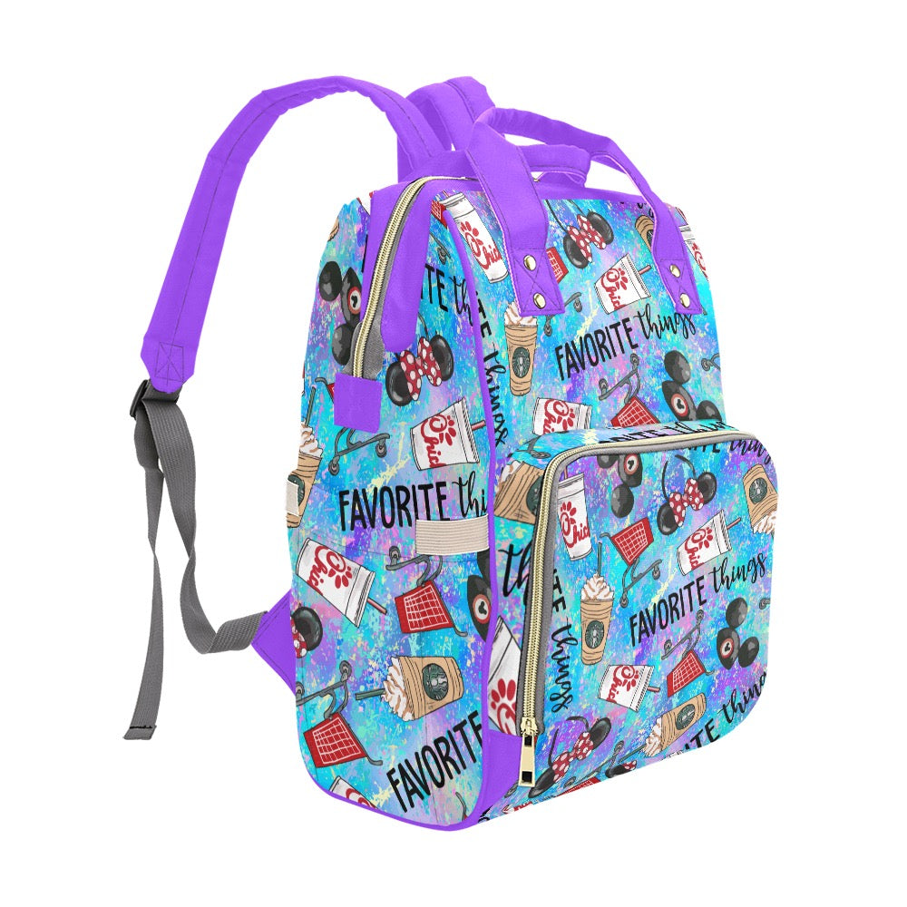 Favorite Things Blue Tie Dye with Purple Handles Diaper Bag Multi-Function Diaper Backpack/Diaper Bag (Model 1688)
